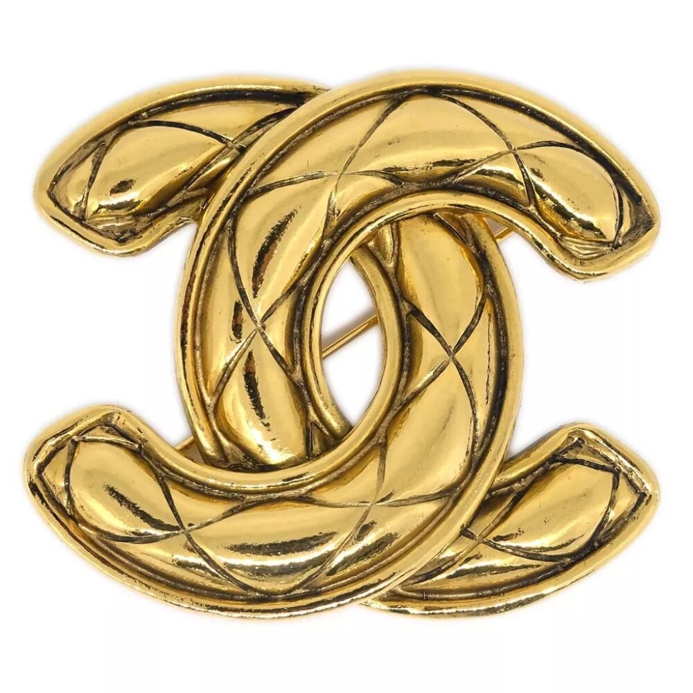 Chanel Quilted CC Brooch Pin Large Gold 1152 174478 - Picture 1 of 4